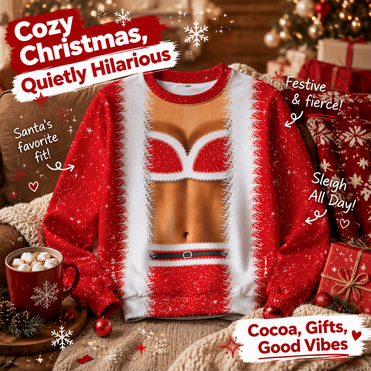 Funny Sexy Body Ugly Christmas Sweatshirt – Novelty Christmas Party Pullover, Hilarious Holiday Gift for Men & Women