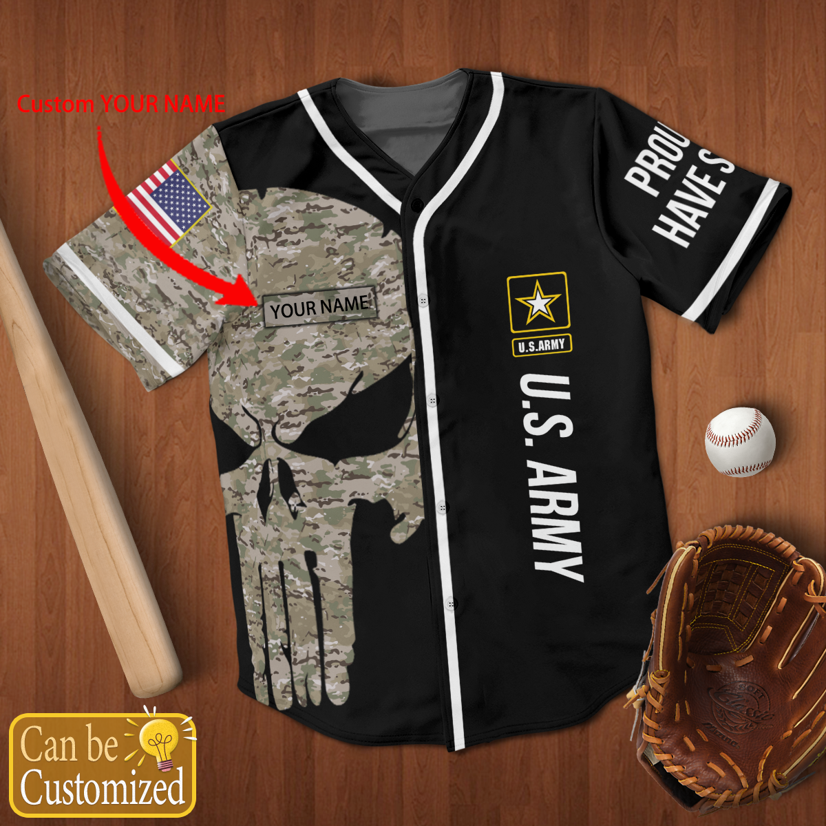 Baseball Jersey Printed US Army SKull Custom Aloha Shirt For Men