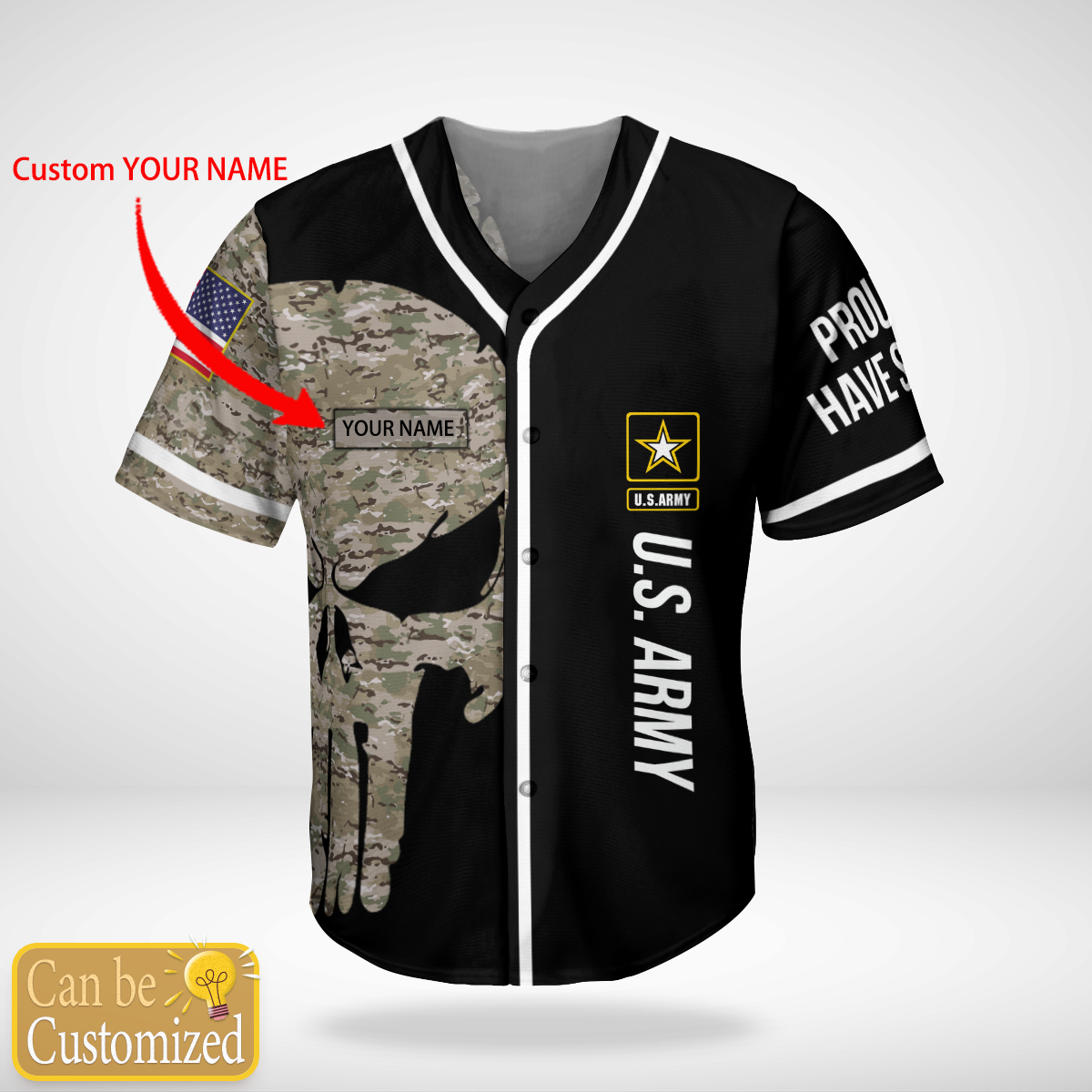 Baseball Jersey Printed US Army SKull Custom Aloha Shirt For Men