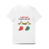 Christmas is better with cats - Personalized Custom Cotton Short Sleeve T-Shirt